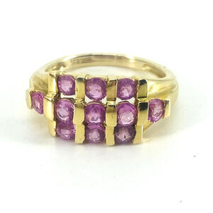 14K Pink Sapphire Channel Set Ring 3 Rows 1.5 CT Size 6 HSN Marked SCOS